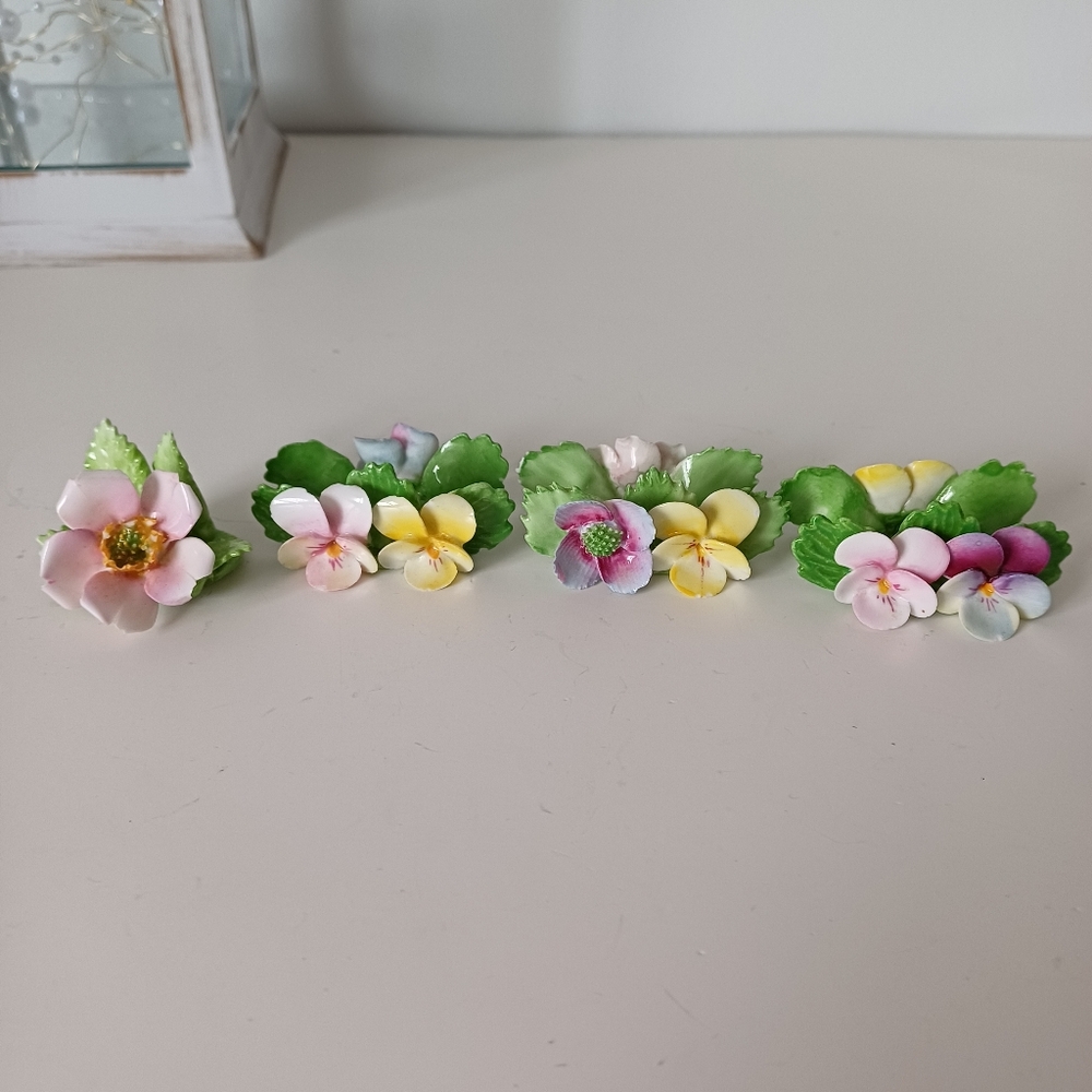 Lot of 4 Colorful Place Card Holders Denton China & Adderley Floral Bone China